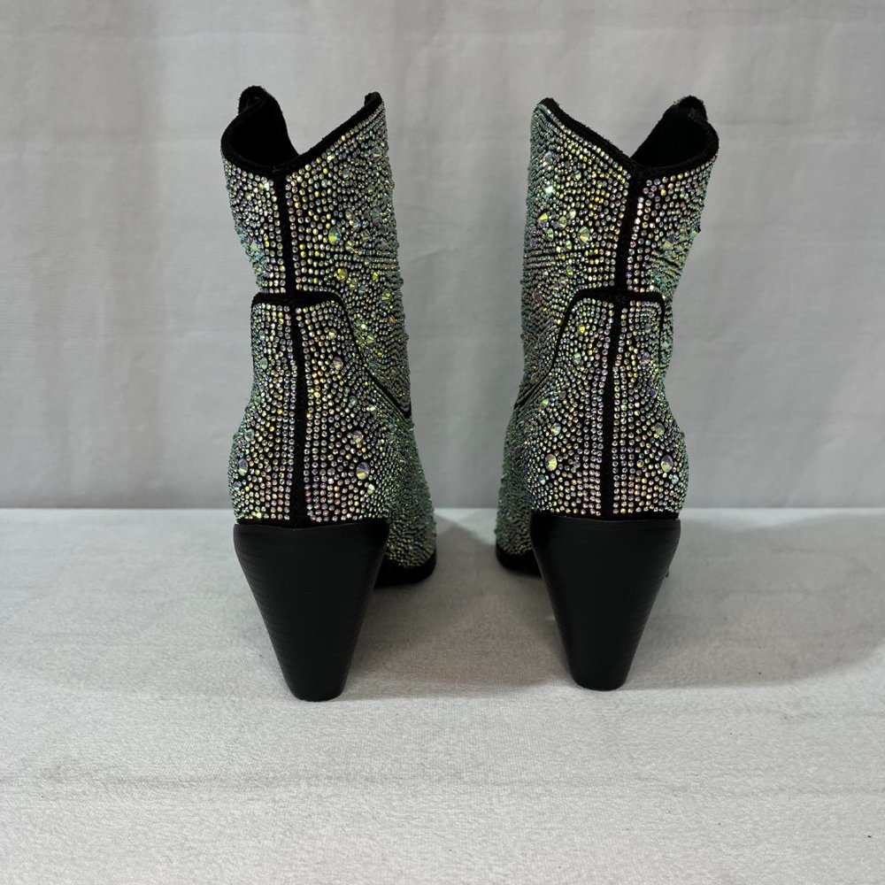 NEW! Women's Rhinestone Cowboy Boots, Sparkly Chunky Heel Ankle Boot, Size 6-7 - Picture 5 of 9